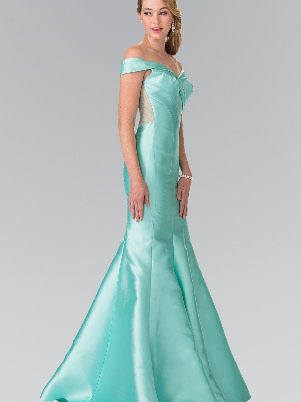 Elizabeth K Off-Shoulder Aqua Mermaid Evening Gown